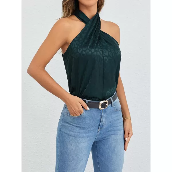 SweatyRocks Women's Crisscross Satin Halter Tops Keyhole Neck Loose Off Shoulder Casual Elegant Party Tank Tops Camis