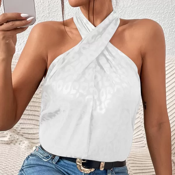 SweatyRocks Women's Crisscross Satin Halter Tops Keyhole Neck Loose Off Shoulder Casual Elegant Party Tank Tops Camis