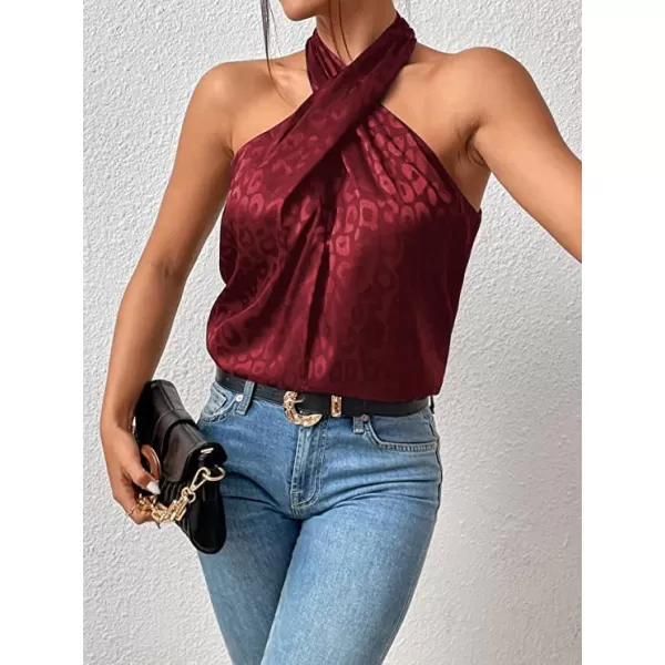 SweatyRocks Women's Crisscross Satin Halter Tops Keyhole Neck Loose Off Shoulder Casual Elegant Party Tank Tops Camis