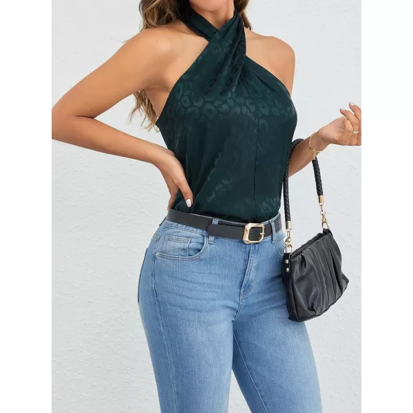 SweatyRocks Women's Crisscross Satin Halter Tops Keyhole Neck Loose Off Shoulder Casual Elegant Party Tank Tops Camis