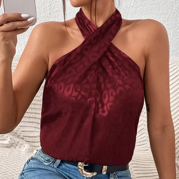 SweatyRocks Women's Crisscross Satin Halter Tops Keyhole Neck Loose Off Shoulder Casual Elegant Party Tank Tops Camis