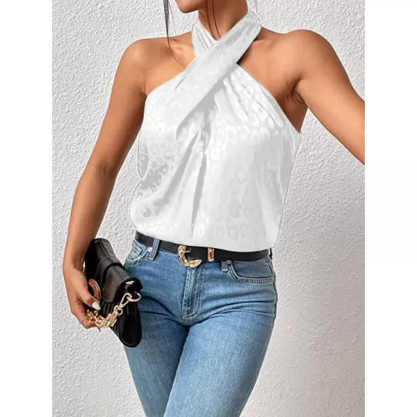SweatyRocks Women's Crisscross Satin Halter Tops Keyhole Neck Loose Off Shoulder Casual Elegant Party Tank Tops Camis