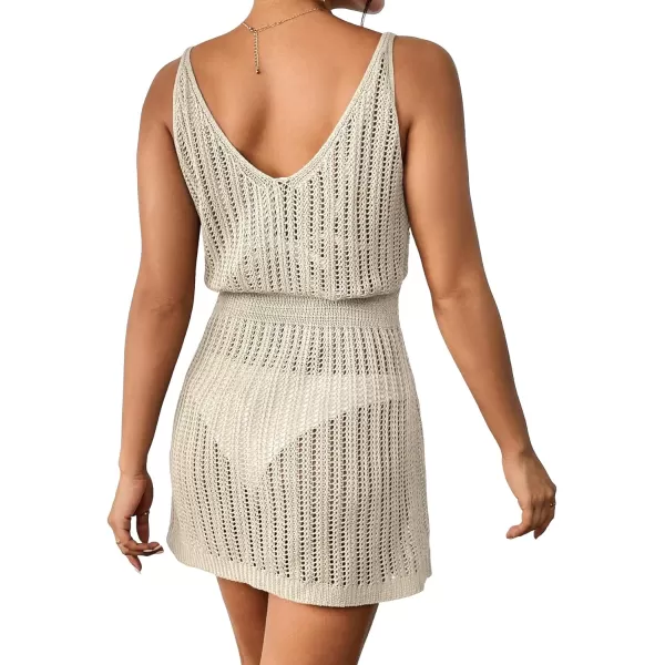 SweatyRocks Women's Crochet Hollow Out Bathing Suit Cover Ups Sleeveless Swimsuits Swimwear Beach Cover Up Dress
