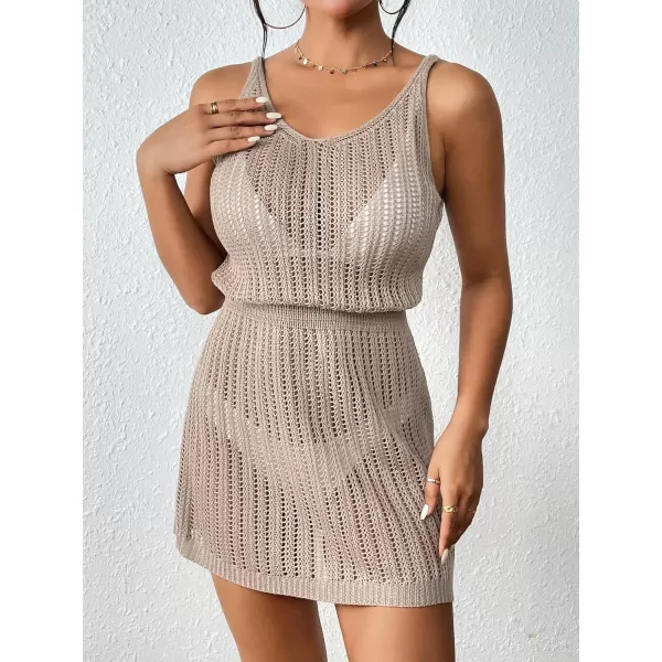 SweatyRocks Women's Crochet Hollow Out Bathing Suit Cover Ups Sleeveless Swimsuits Swimwear Beach Cover Up Dress