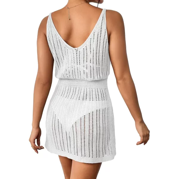 SweatyRocks Women's Crochet Hollow Out Bathing Suit Cover Ups Sleeveless Swimsuits Swimwear Beach Cover Up Dress