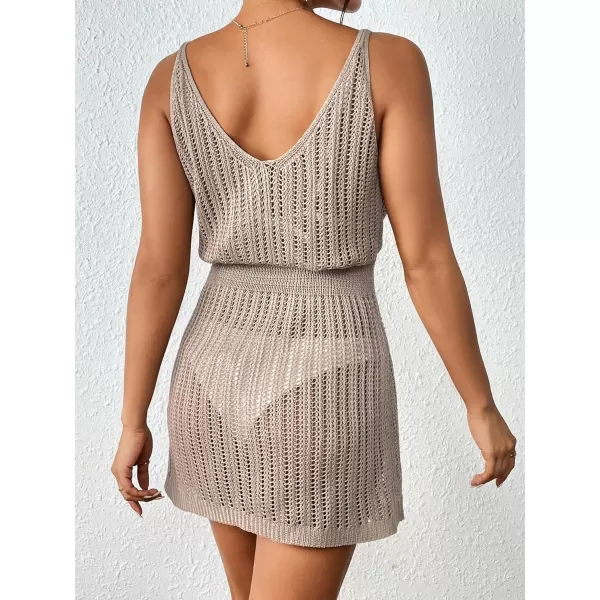 SweatyRocks Women's Crochet Hollow Out Bathing Suit Cover Ups Sleeveless Swimsuits Swimwear Beach Cover Up Dress