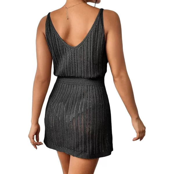 SweatyRocks Women's Crochet Hollow Out Bathing Suit Cover Ups Sleeveless Swimsuits Swimwear Beach Cover Up Dress