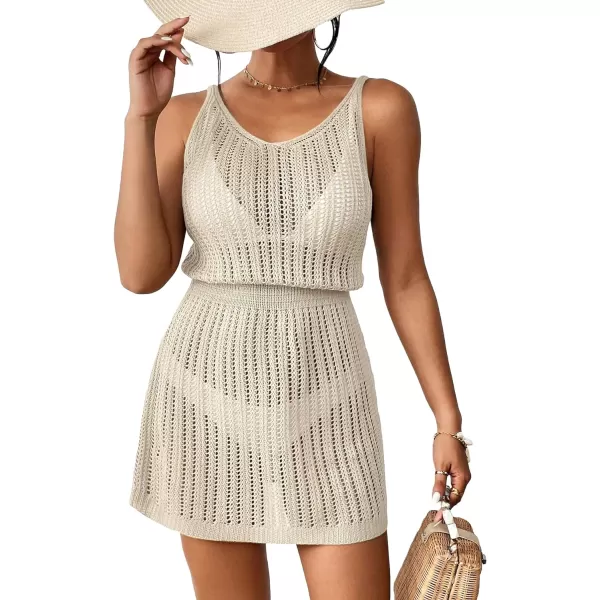 SweatyRocks Women's Crochet Hollow Out Bathing Suit Cover Ups Sleeveless Swimsuits Swimwear Beach Cover Up Dress