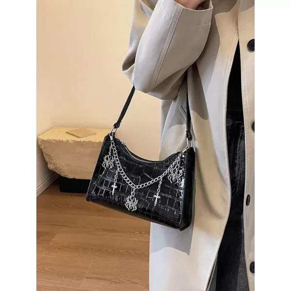 SweatyRocks Women's Crocodile Pattern Top Handle Shoulder Bag PU Leather Medium Clutch Purse with Chain