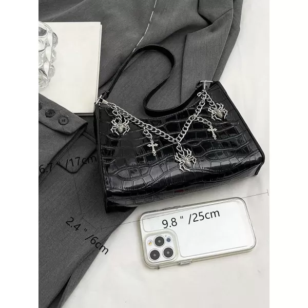 SweatyRocks Women's Crocodile Pattern Top Handle Shoulder Bag PU Leather Medium Clutch Purse with Chain