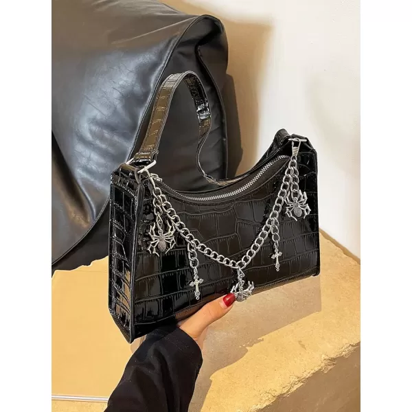 SweatyRocks Women's Crocodile Pattern Top Handle Shoulder Bag PU Leather Medium Clutch Purse with Chain