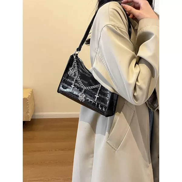 SweatyRocks Women's Crocodile Pattern Top Handle Shoulder Bag PU Leather Medium Clutch Purse with Chain