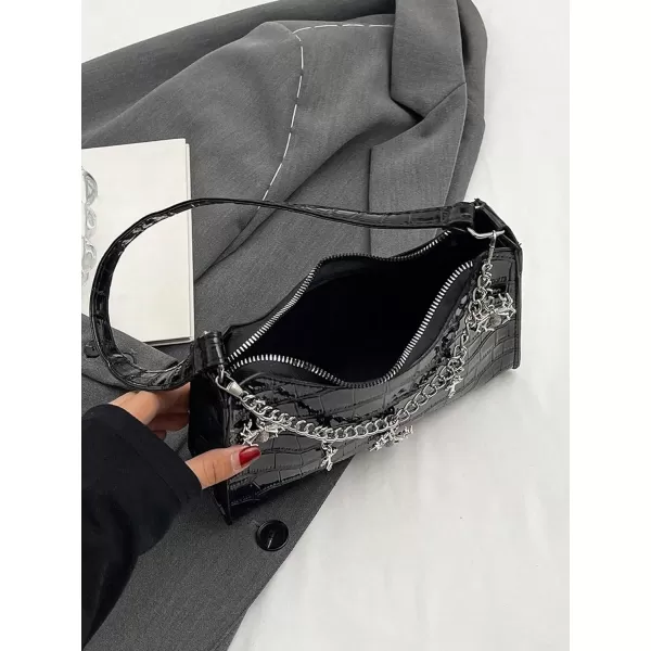 SweatyRocks Women's Crocodile Pattern Top Handle Shoulder Bag PU Leather Medium Clutch Purse with Chain
