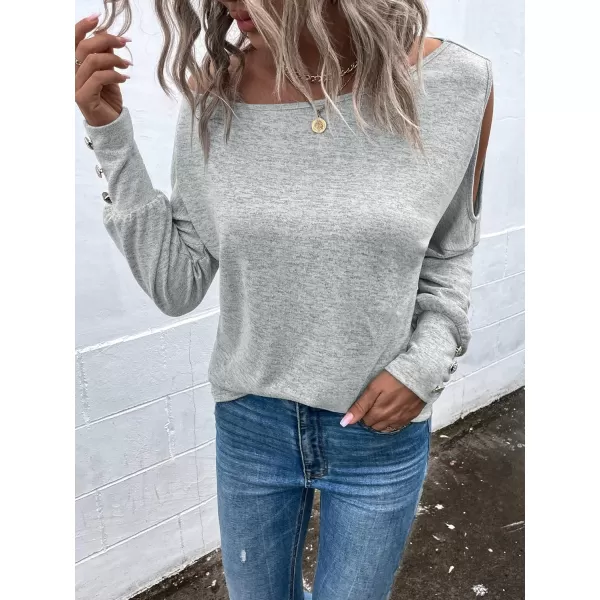 SweatyRocks Women's Cut Out Lantern Long Sleeve Tee Top Off Shoulder Plain Casual Holiday Spring Autumn Shirts