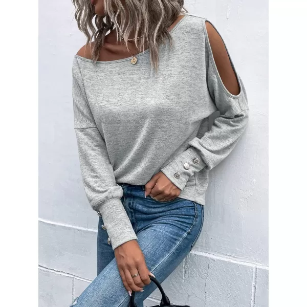 SweatyRocks Women's Cut Out Lantern Long Sleeve Tee Top Off Shoulder Plain Casual Holiday Spring Autumn Shirts