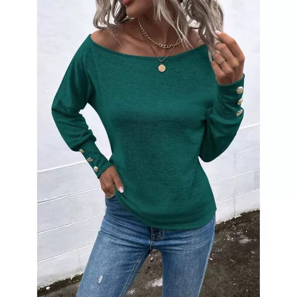SweatyRocks Women's Cut Out Lantern Long Sleeve Tee Top Off Shoulder Plain Casual Holiday Spring Autumn Shirts
