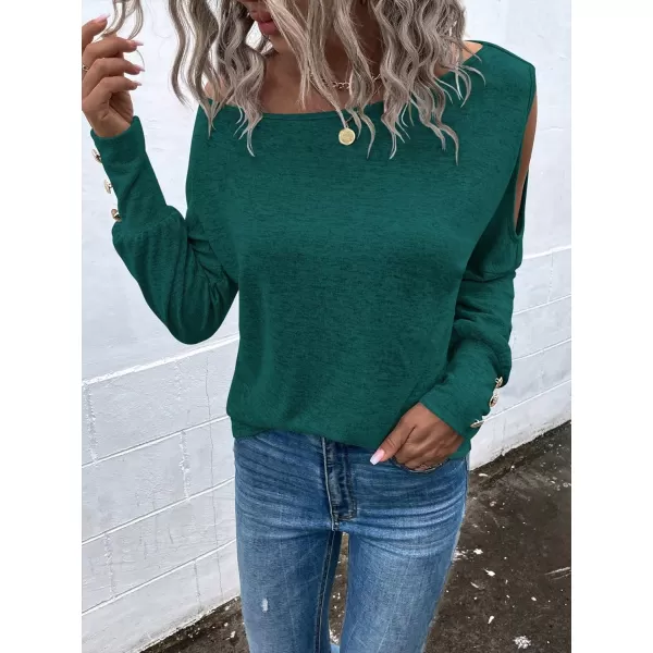 SweatyRocks Women's Cut Out Lantern Long Sleeve Tee Top Off Shoulder Plain Casual Holiday Spring Autumn Shirts