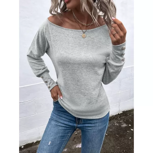 SweatyRocks Women's Cut Out Lantern Long Sleeve Tee Top Off Shoulder Plain Casual Holiday Spring Autumn Shirts