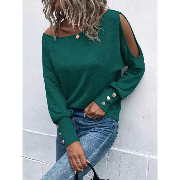 SweatyRocks Women's Cut Out Lantern Long Sleeve Tee Top Off Shoulder Plain Casual Holiday Spring Autumn Shirts