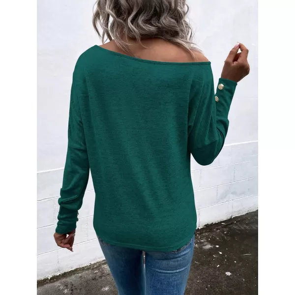 SweatyRocks Women's Cut Out Lantern Long Sleeve Tee Top Off Shoulder Plain Casual Holiday Spring Autumn Shirts