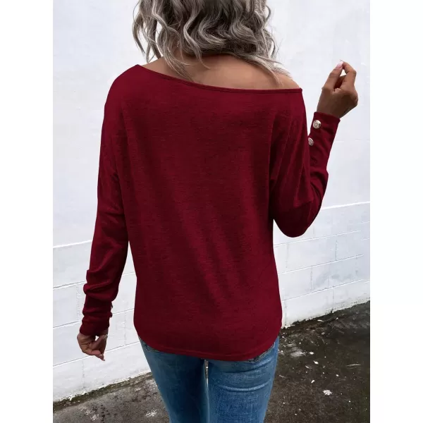 SweatyRocks Women's Cut Out Lantern Long Sleeve Tee Top Off Shoulder Plain Casual Holiday Spring Autumn Shirts