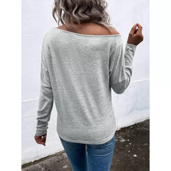 SweatyRocks Women's Cut Out Lantern Long Sleeve Tee Top Off Shoulder Plain Casual Holiday Spring Autumn Shirts