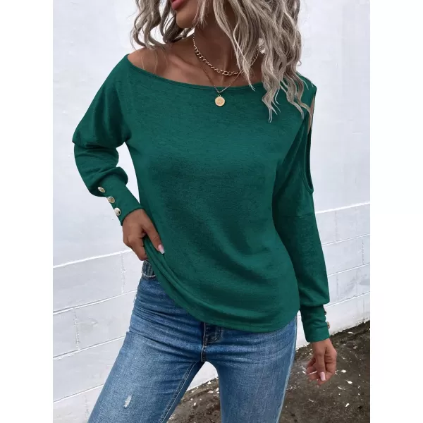 SweatyRocks Women's Cut Out Lantern Long Sleeve Tee Top Off Shoulder Plain Casual Holiday Spring Autumn Shirts