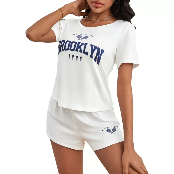 SweatyRocks Women's Cute Graphic Print Short Sleeve Crop Top With Shorts Pajama Set