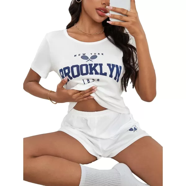 SweatyRocks Women's Cute Graphic Print Short Sleeve Crop Top With Shorts Pajama Set