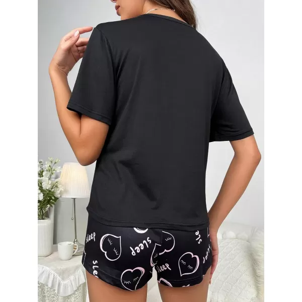 SweatyRocks Women's Cute Graphic Print Short Sleeve Crop Top With Shorts Pajama Set