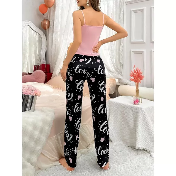 SweatyRocks Women's Cute Pajama Set 2 Piece Graphic Print Cami Top and Pants Pj Sets Sleepwear