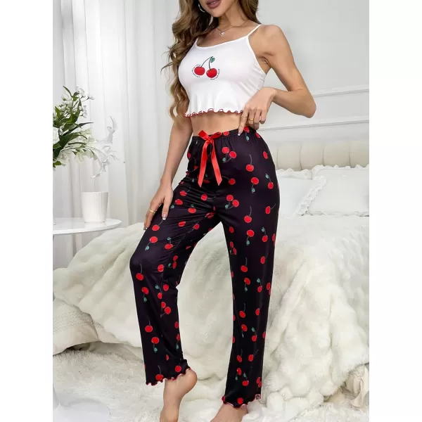 SweatyRocks Women's Cute Pajama Set 2 Piece Graphic Print Cami Top and Pants Pj Sets Sleepwear