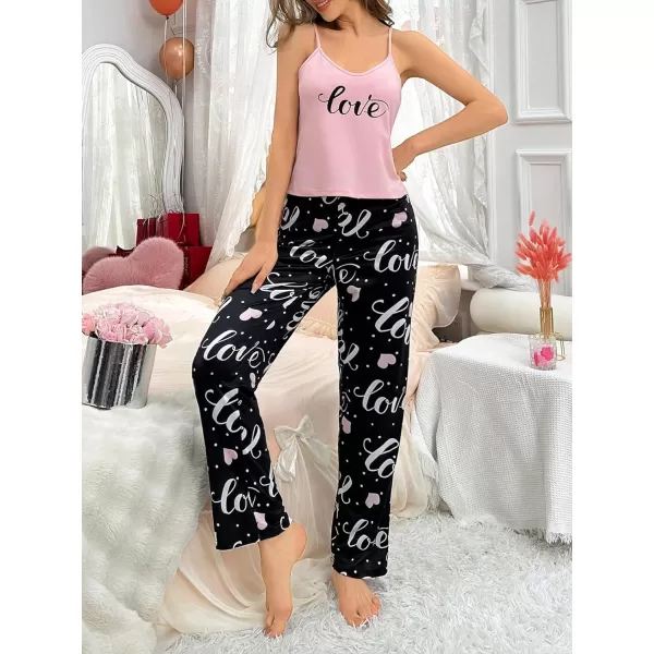 SweatyRocks Women's Cute Pajama Set 2 Piece Graphic Print Cami Top and Pants Pj Sets Sleepwear