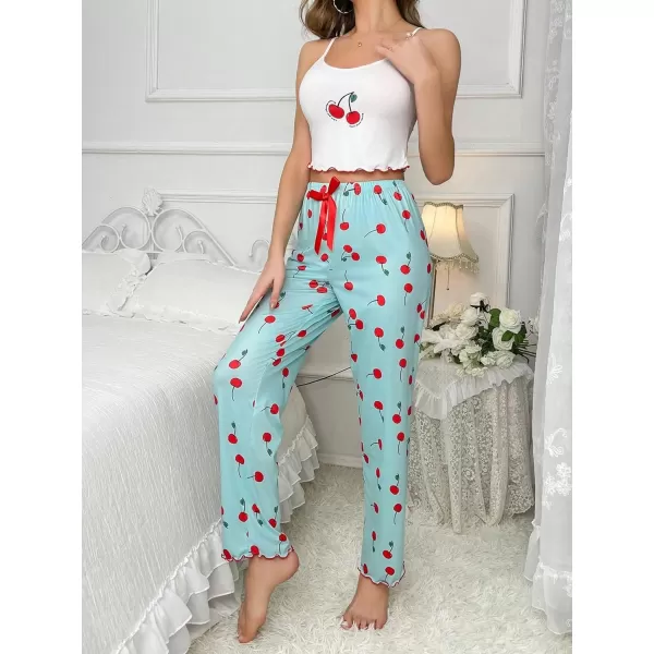 SweatyRocks Women's Cute Pajama Set 2 Piece Graphic Print Cami Top and Pants Pj Sets Sleepwear