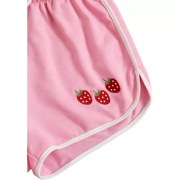 SweatyRocks Women's Cute Strawberry Embroidery Elastic Waist Workout Dolphin Shorts