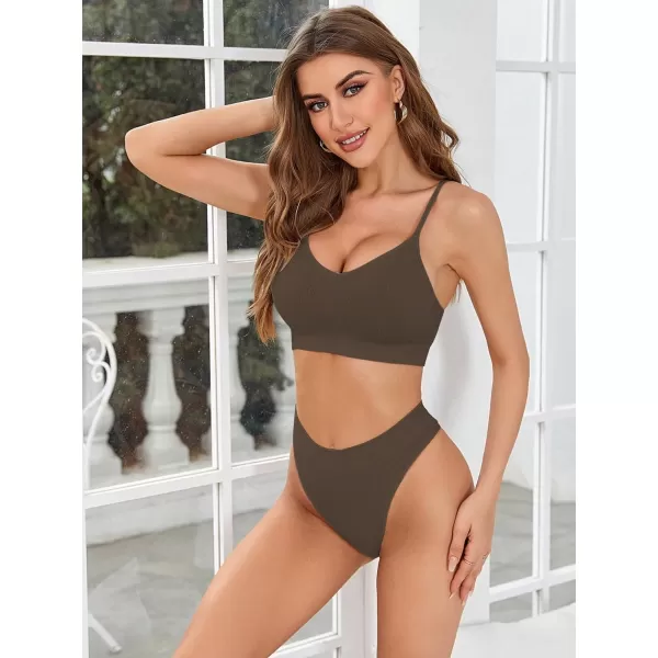 SweatyRocks Women's Cute Two Piece Lingerie Set Seamless Wireless Bra and Thong Panty Set Underwear