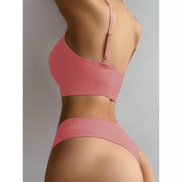 SweatyRocks Women's Cute Two Piece Lingerie Set Seamless Wireless Bra and Thong Panty Set Underwear