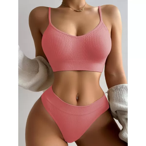 SweatyRocks Women's Cute Two Piece Lingerie Set Seamless Wireless Bra and Thong Panty Set Underwear