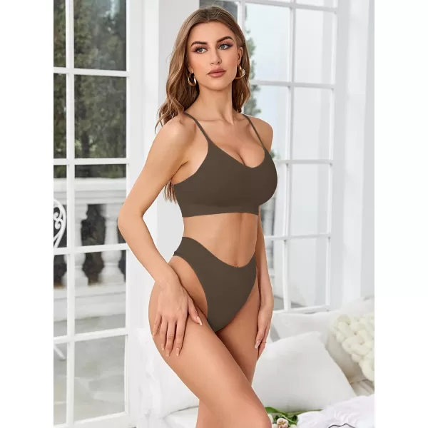 SweatyRocks Women's Cute Two Piece Lingerie Set Seamless Wireless Bra and Thong Panty Set Underwear
