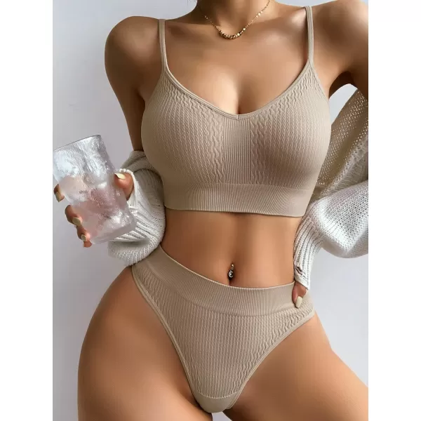 SweatyRocks Women's Cute Two Piece Lingerie Set Seamless Wireless Bra and Thong Panty Set Underwear