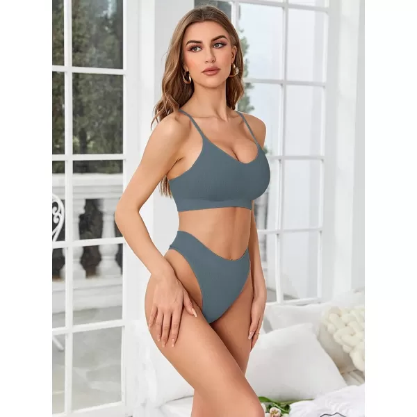 SweatyRocks Women's Cute Two Piece Lingerie Set Seamless Wireless Bra and Thong Panty Set Underwear