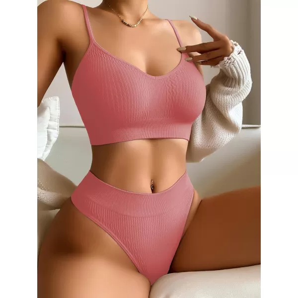 SweatyRocks Women's Cute Two Piece Lingerie Set Seamless Wireless Bra and Thong Panty Set Underwear