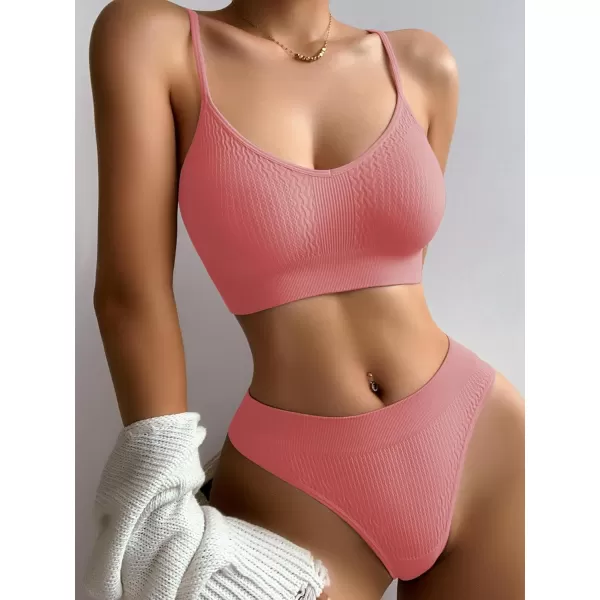 SweatyRocks Women's Cute Two Piece Lingerie Set Seamless Wireless Bra and Thong Panty Set Underwear