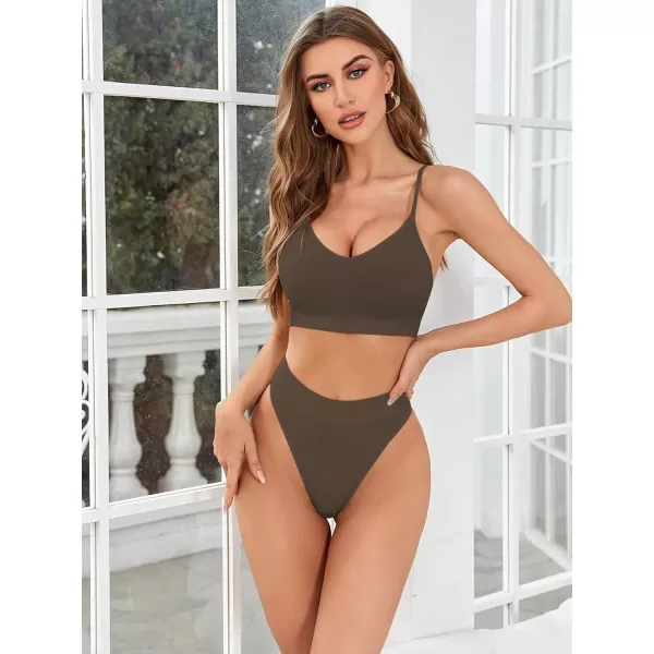 SweatyRocks Women's Cute Two Piece Lingerie Set Seamless Wireless Bra and Thong Panty Set Underwear