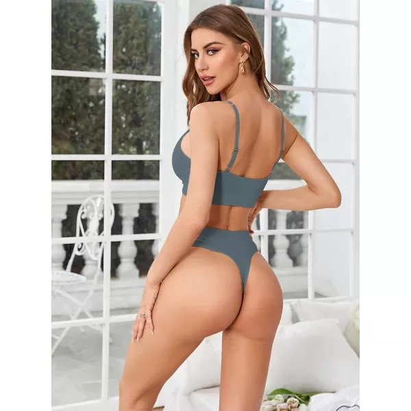 SweatyRocks Women's Cute Two Piece Lingerie Set Seamless Wireless Bra and Thong Panty Set Underwear