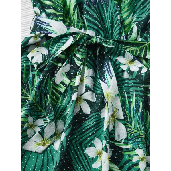 SweatyRocks Women's Deep V Neck Halter Sleeveless Mini Dress Backless Boho Floral Print Ruffle Hem Flare Dresses