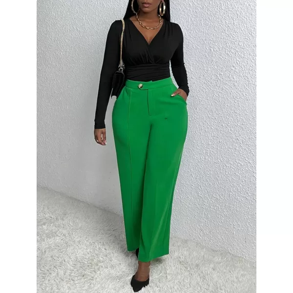 SweatyRocks Women's Deep V Neck Long Sleeve Slim Fit Ruched Blouse Bodysuit Jumpsuit