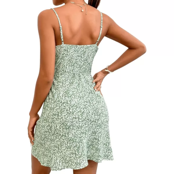SweatyRocks Women's Ditsy Floral Sleeveless Spaghetti Strap Cowl Neck Cami Dress Draped Belted Boho Summer Short Dresses