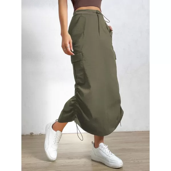 SweatyRocks Women's Drawstring Elastic Waist Cargo Skirt Split Back Straight Long Skirts with Pocket