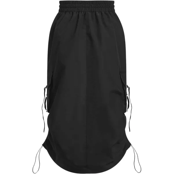 SweatyRocks Women's Drawstring Elastic Waist Cargo Skirt Split Back Straight Long Skirts with Pocket